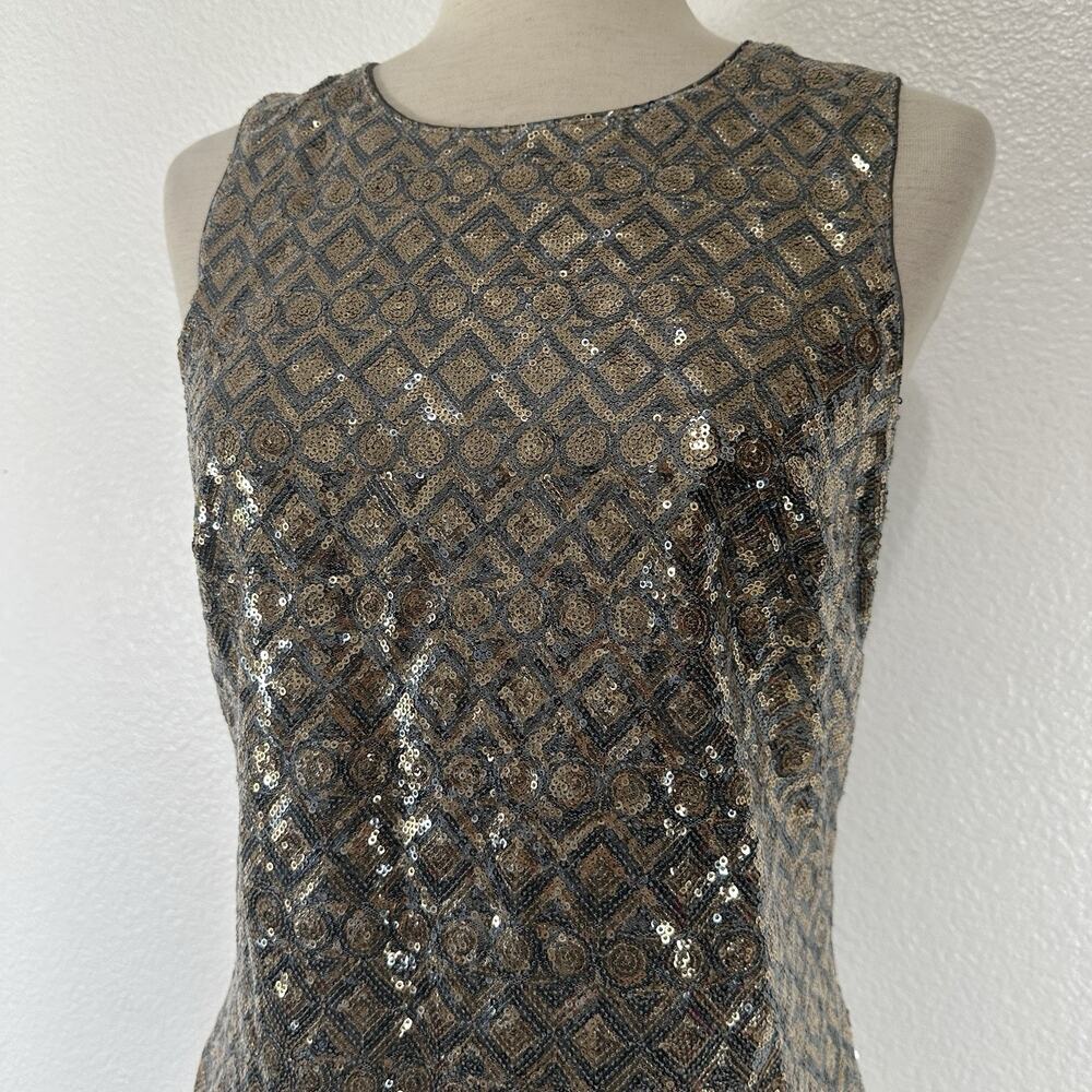 Banana Republic Cocktail Dress Women 6 Gold Silver Metallic Sequin Shift Party - Picture 3 of 12